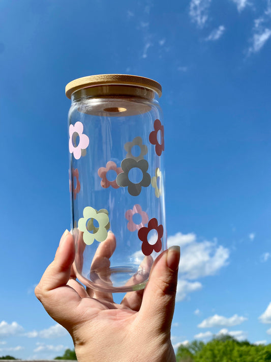 Pastel Flower Iced Coffee Glass Cup