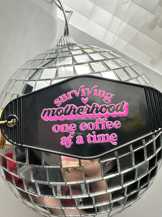 Surviving Motherhood One Coffee At A Time Keychain