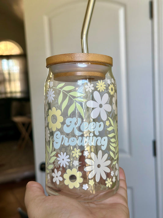 Keep Growing Iced Coffee Glass Cup