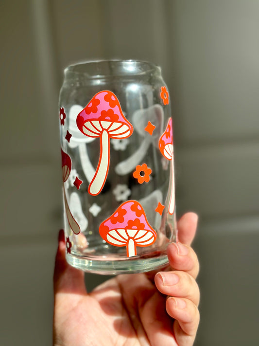 Mushrooms and Flowers Iced Coffee Glass Cup